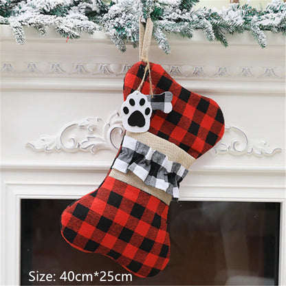 Merry Christmas New Year Red and Black Plaid Christmas Candy Bag Christmas Stocking Christmas Gift Kids Christmas Decoration