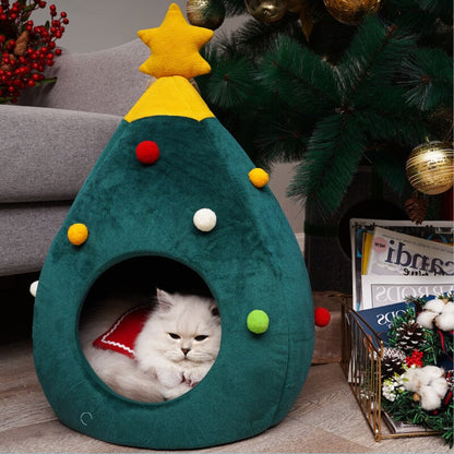 Christmas Tree Cat House Bed Cat Bed Christmas Tree Shape Cute Cat Bed Dog House Bed Cozy Winter Warm Cave Christmas Accessories