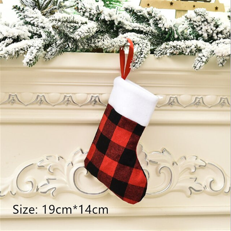 Merry Christmas New Year Red and Black Plaid Christmas Candy Bag Christmas Stocking Christmas Gift Kids Christmas Decoration