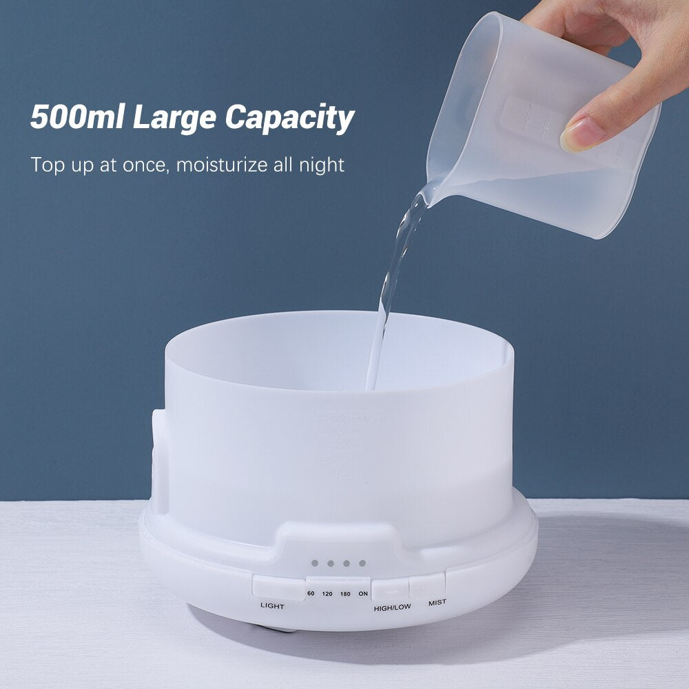 500ML Electric Air Humidifier Aroma Oil Diffuser USB Cool Mist Sprayer with 7 Color LED Lights Ultrasonic Mute Air Purifier