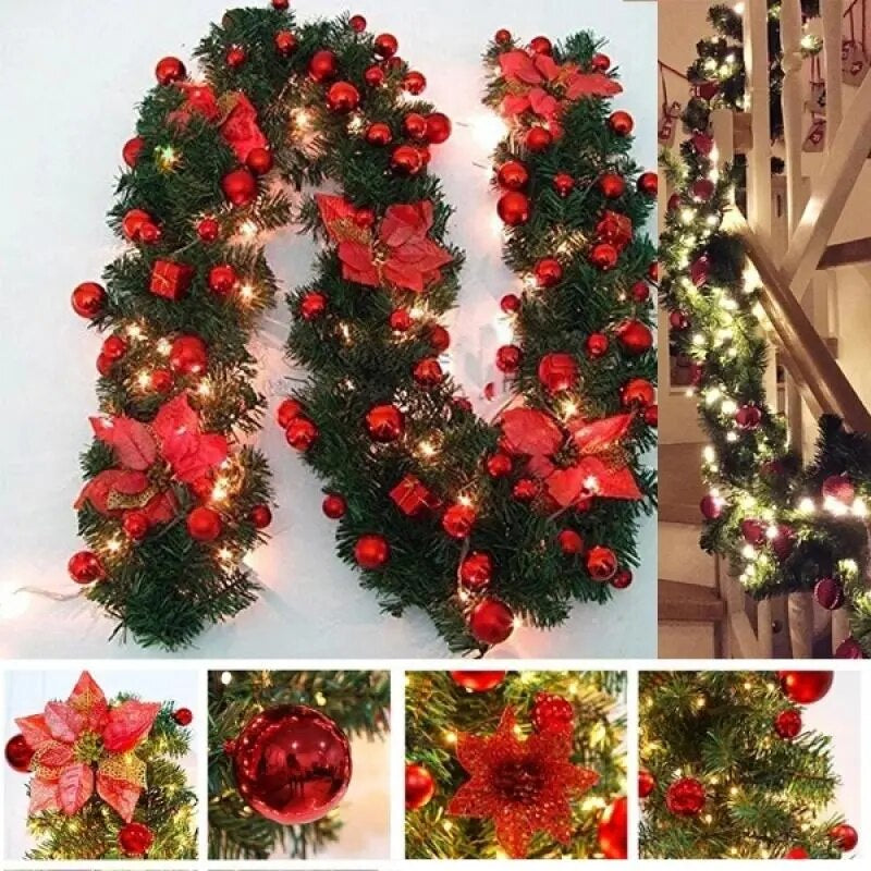 2.7M LED Light Christmas Rattan Wreath Luxury Christmas Decorations Garland Decoration Rattan with Lights Xmas Home Party